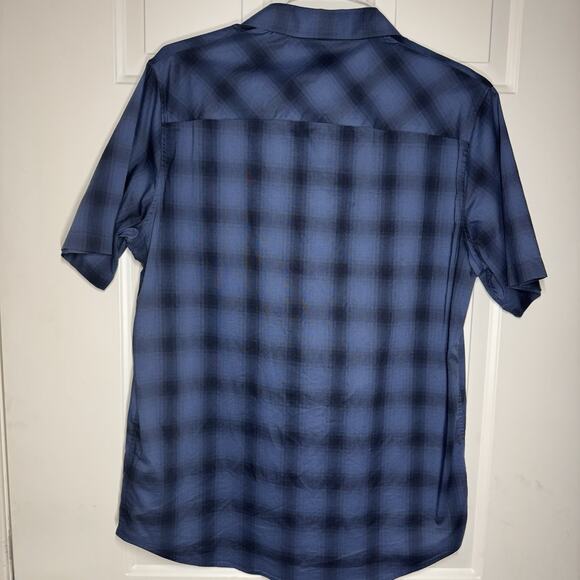 Travis Mathew Blue Black Plaid Nylon Stretch Casual Button Up Shirt Men’s Large - Picture 4 of 8
